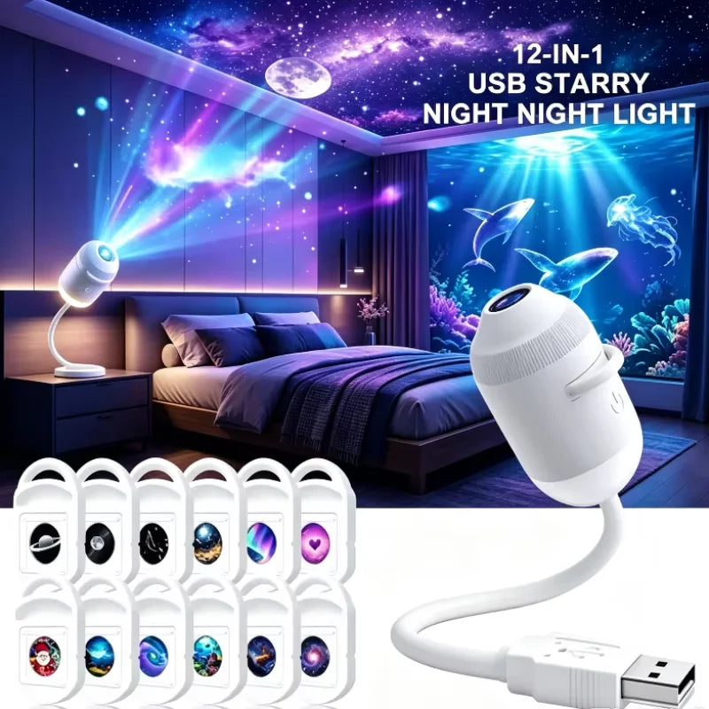 Christmas atmosphere decoration HD 4K Galaxy Star Projector Night Light 360° Rotatable USB Powered Starry Sky Projection Lamp