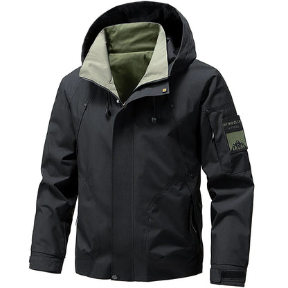 Waterproof Jacket Men Outdoor Softshell Zip Up Hooded Jacket Windbreaker Hiking Camping Coats Lightweight Spring Autumn Coats