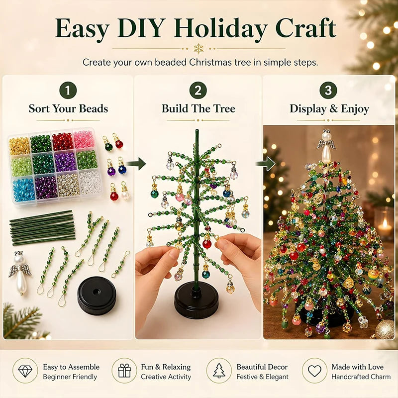 DIY Beaded Christmas Tree Kit Handmade Creative 3D Crystal Bead Christmas Tree Making Kit Holiday Tabletop Christmas Tree Decor