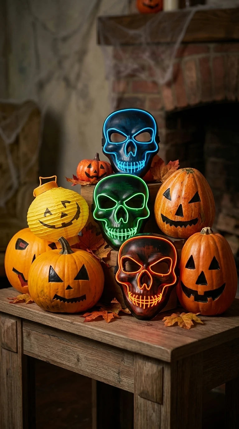 LED Skull Mask Light Up Skeleton Face Halloween Horror Costume Prop for Rave Festival Cosplay Masquerade Party Men Women Adults