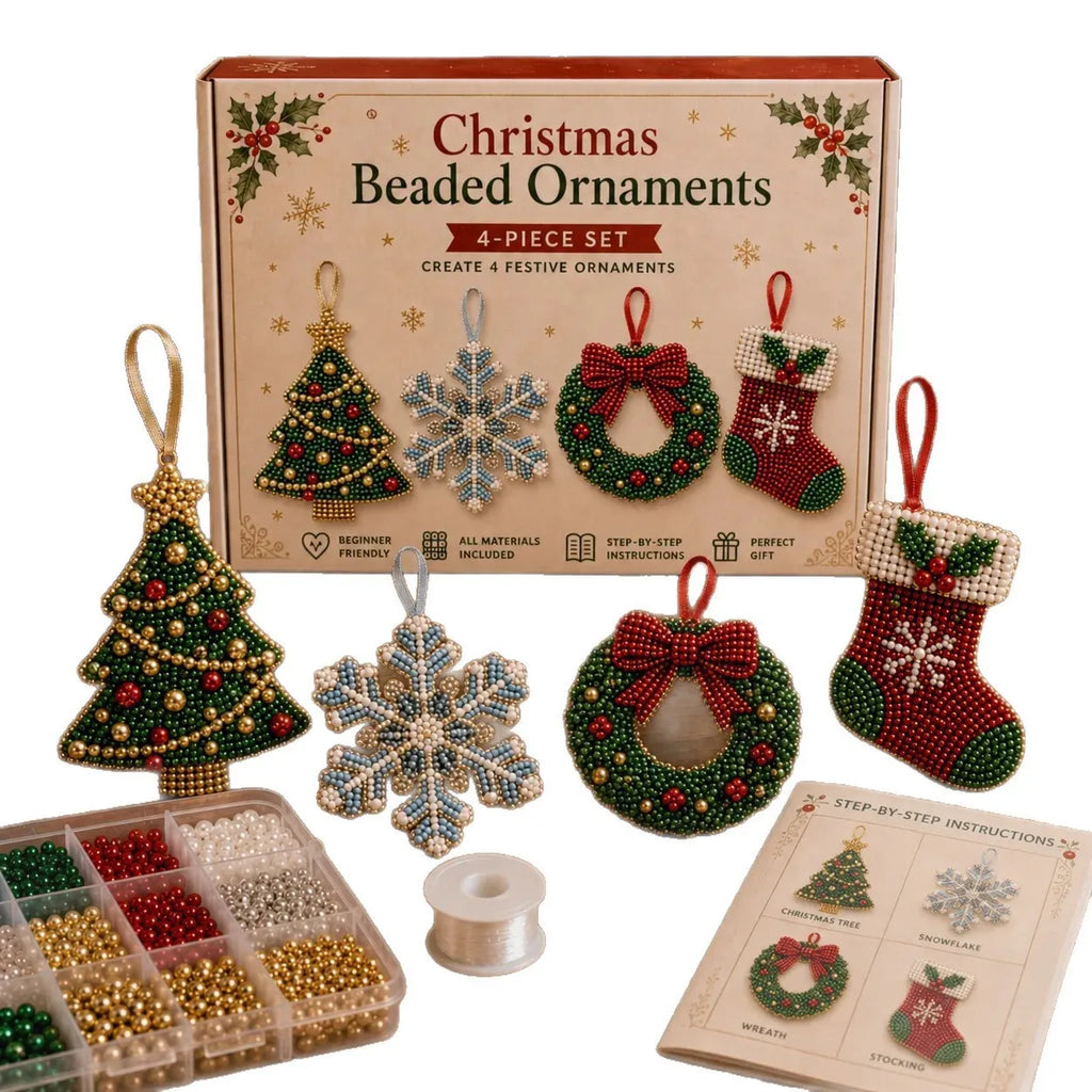 3D Beaded Christmas Tree Snowflake DIY Kit, 4PCs Handmade Craft DIY Beaded Christmas Tree Hanging Pendant New Year Gift