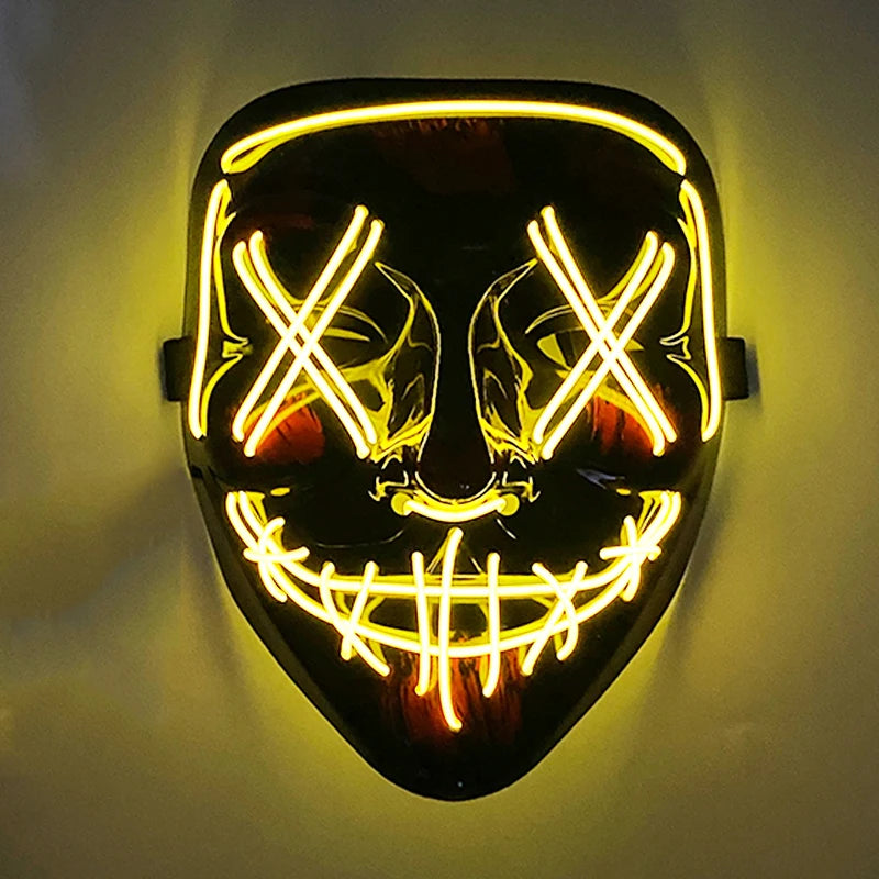 2026 Halloween Party Supplies Luminous LED Purge Mask Wireless EL Neon Light Full Face Mask Cosplay For Adult Glow In The Dark