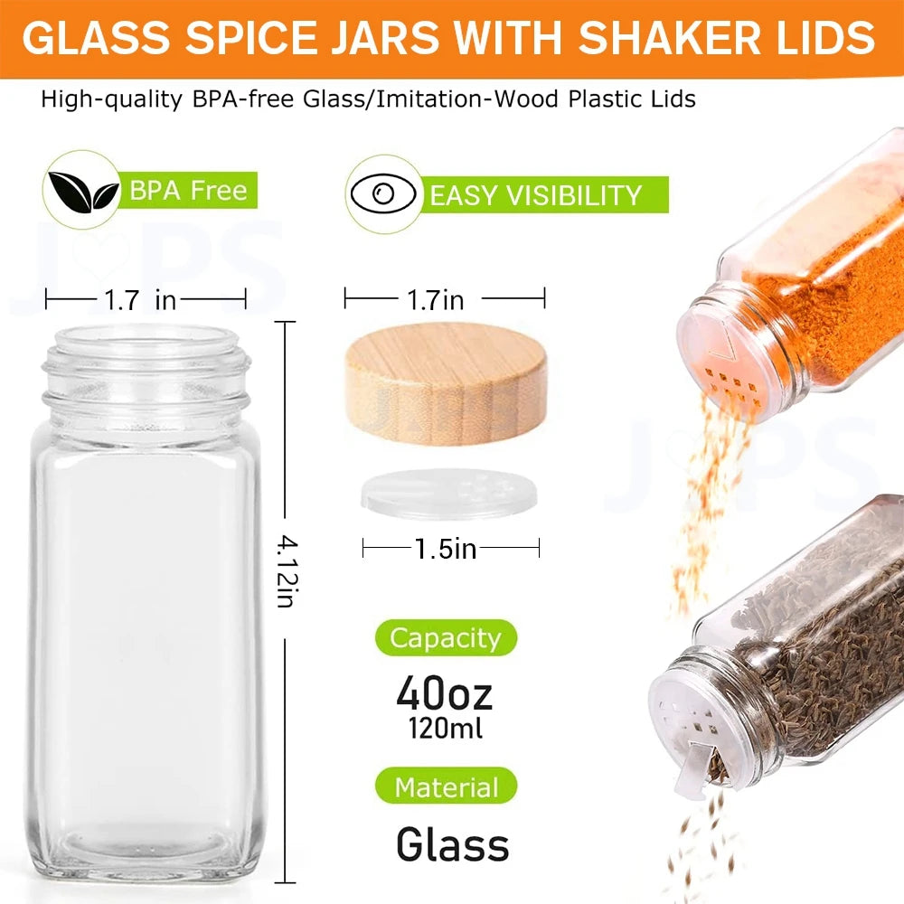 Glass Spice Jars with Bamboo Lids, 120ml