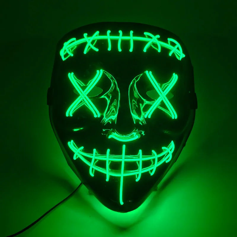 2026 Halloween Party Supplies Luminous LED Purge Mask Wireless EL Neon Light Full Face Mask Cosplay For Adult Glow In The Dark