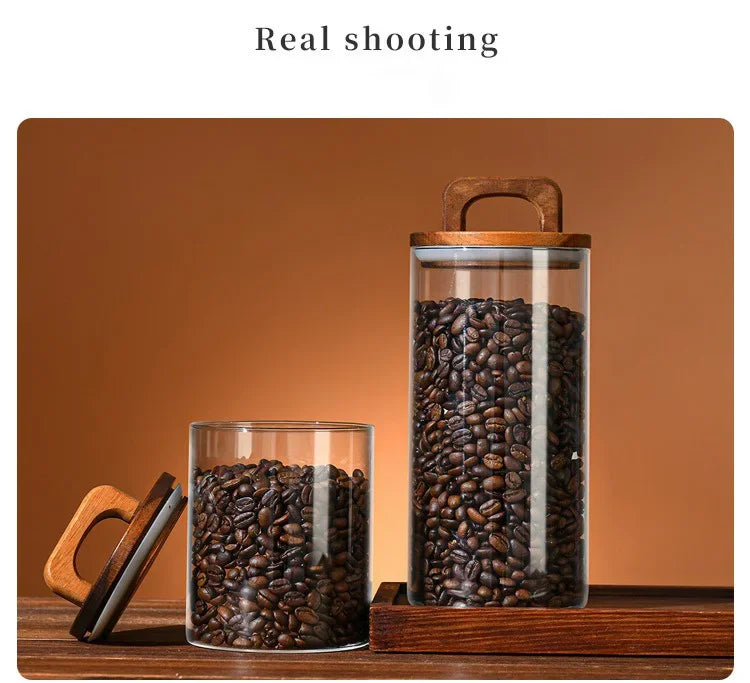 Clear Glass Food Storage Jar with Bamboo Lid – Airtight Canister for Tea, Coffee, Sugar & Spices