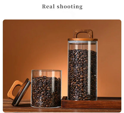 Clear Glass Food Storage Jar with Bamboo Lid – Airtight Canister for Tea, Coffee, Sugar & Spices