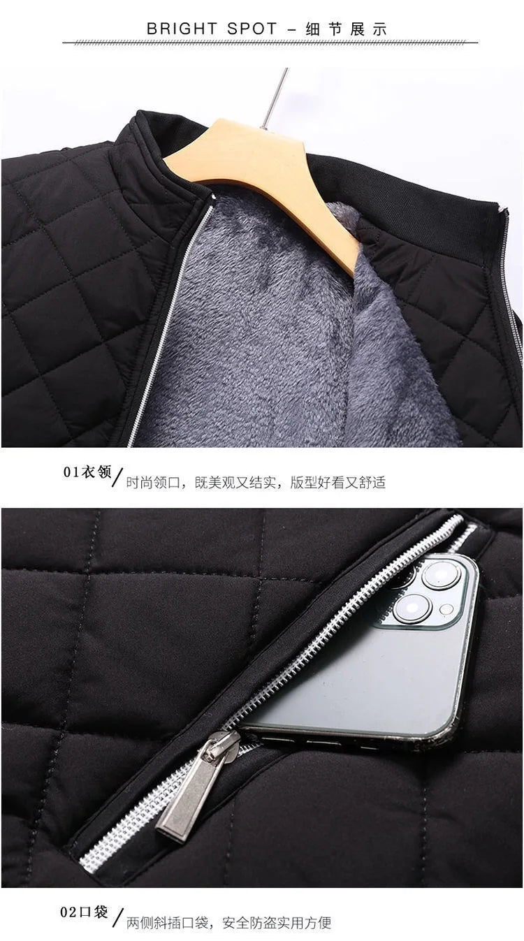 Autumn Winter Bomber Jacket Men Diamond Pattern Fleece Lined Casual Jacket Men Fashion Clothing 2026 Brand New Slim Fit Coat