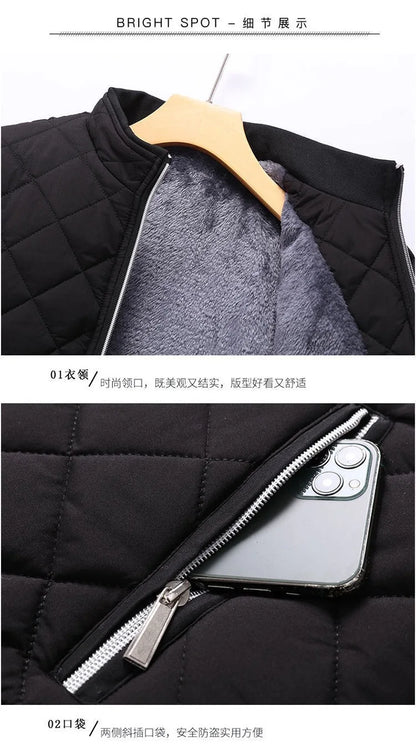 Autumn Winter Bomber Jacket Men Diamond Pattern Fleece Lined Casual Jacket Men Fashion Clothing 2026 Brand New Slim Fit Coat