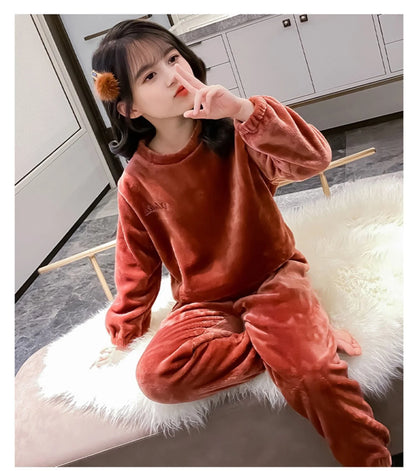 2024New Winter Pajamas Set Kids Baby Boys&Girls Thicken Flannel Toddler Child Warm Sleepwear Children Homewear Suit 2-10Y