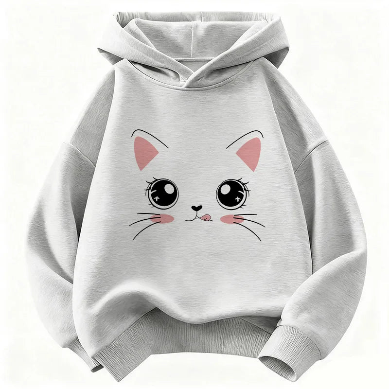 Kids' Kawaii Cat Pullover Hoodie for Boys & Girls