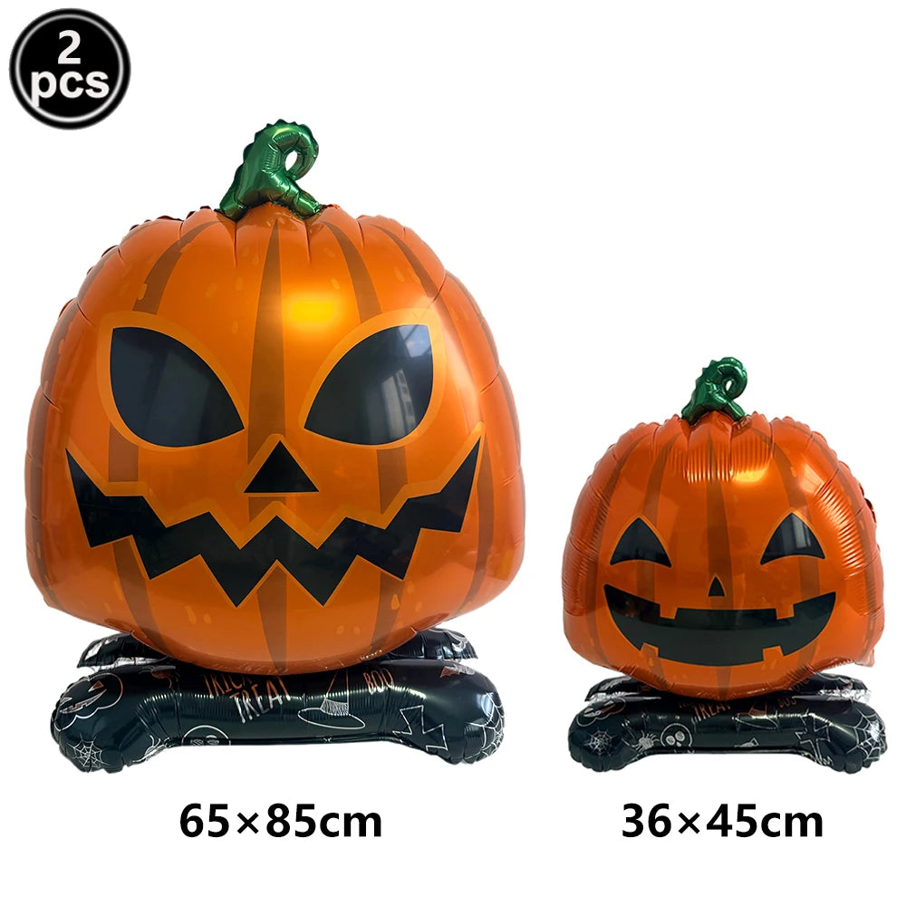 Halloween Standing Pumpkin Balloons Inflatable Pumpkin Aluminum Foil Balloon Halloween Indoor Outdoor Party Decorations Supplies