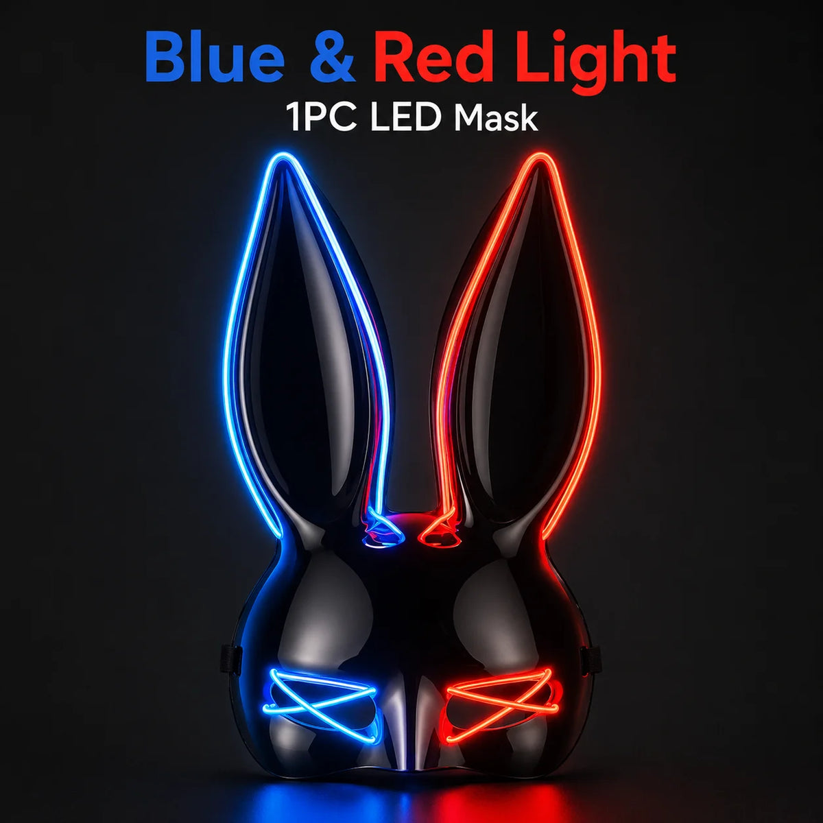 Light Up Rabbit Ear Mask, LED Bunny Mask for Party Dance Festival Halloween Costume Props
