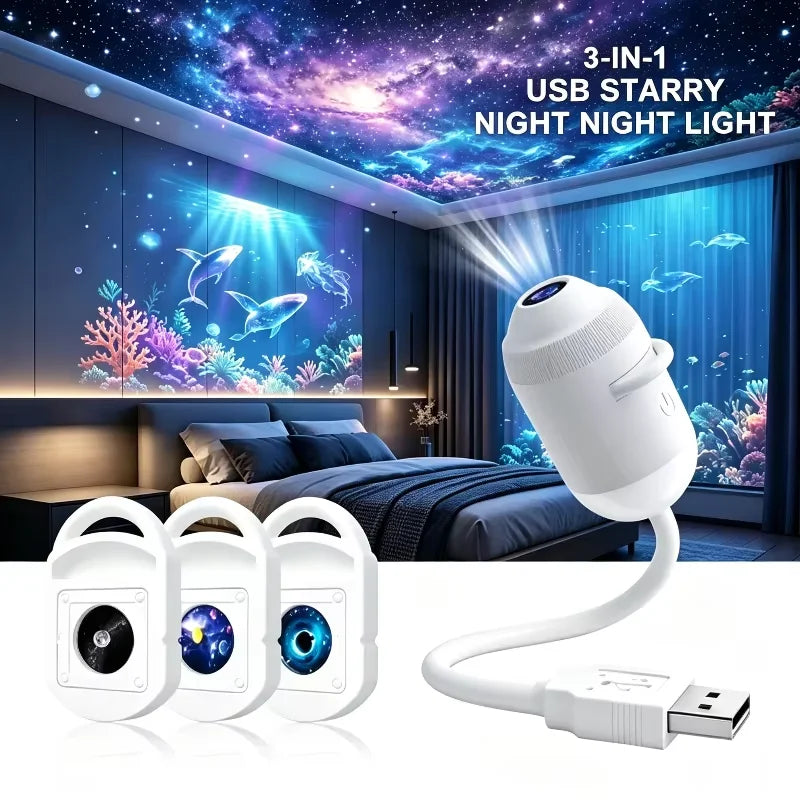 Christmas atmosphere decoration HD 4K Galaxy Star Projector Night Light 360° Rotatable USB Powered Starry Sky Projection Lamp
