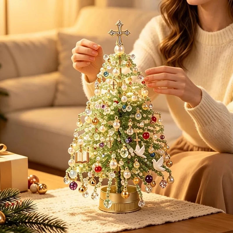 DIY Beaded Christmas Tree Kit Handmade Creative 3D Crystal Bead Christmas Tree Making Kit Holiday Tabletop Christmas Tree Decor