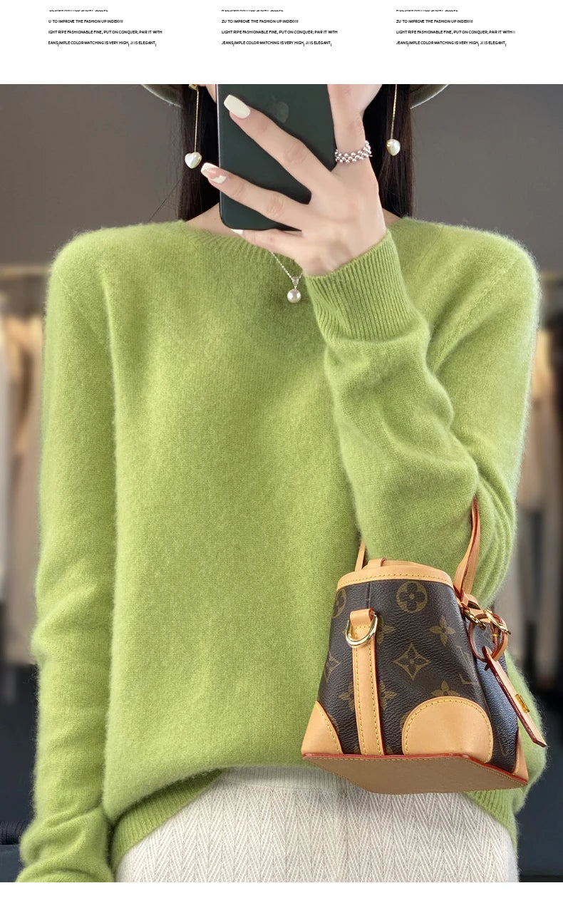 New Cashmere Sweater for Women in Autumn and Winter 100% Merino Wool Fashion O-neck Warm Pullover Top