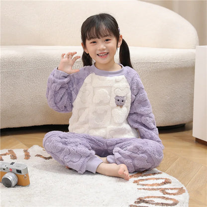 Kids Pajamas for Boys 1 2 3 4 5 6 7 8 9 10 11 12 Years Flannel Sleepwear Set Bear Pyjamas Blue Children Pijamas Clothing