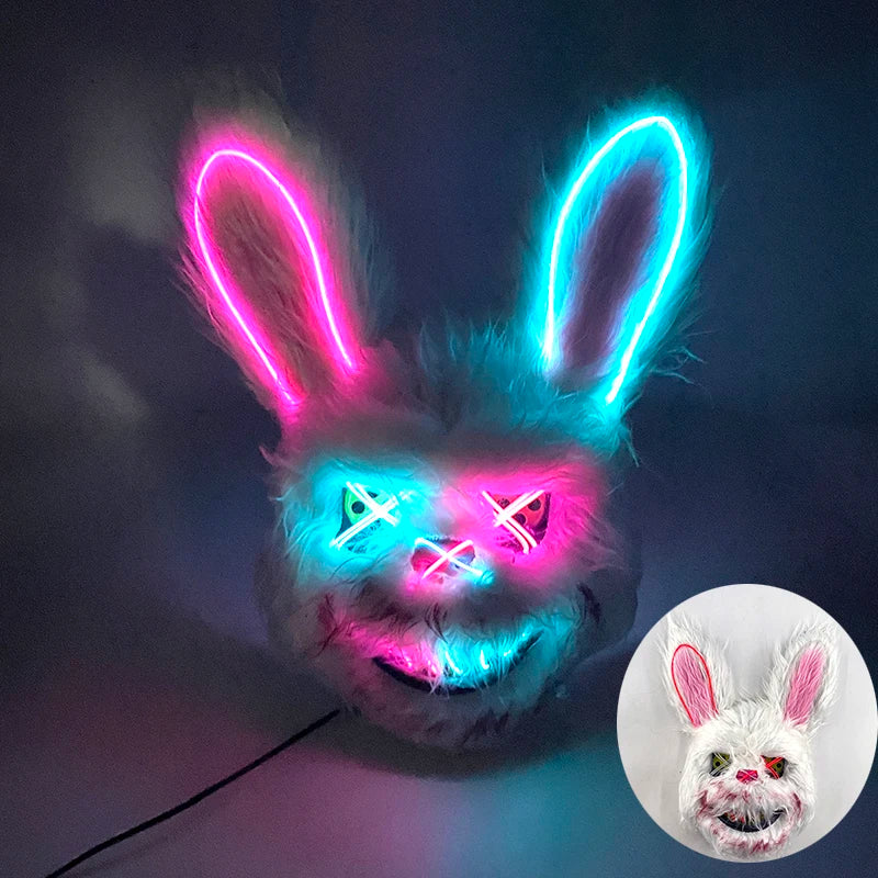 Halloween Horror Light Up Mask Glowing Bloody Bear Killer Mask Flashing Neon Scary Bear Mask for Cosplay Mask Purim Props
