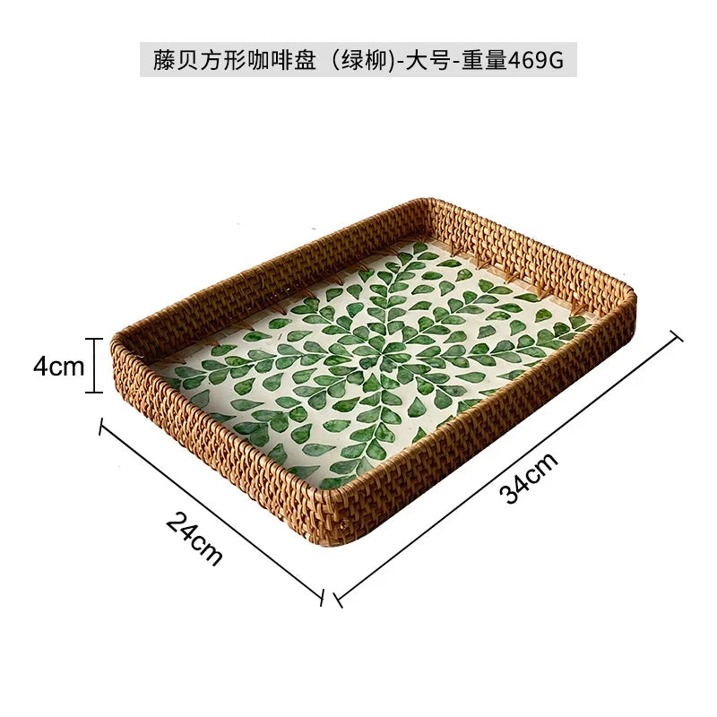 Natural Handwoven Rattan Shell Tray for Home Kitchen Decorative Storage Serving