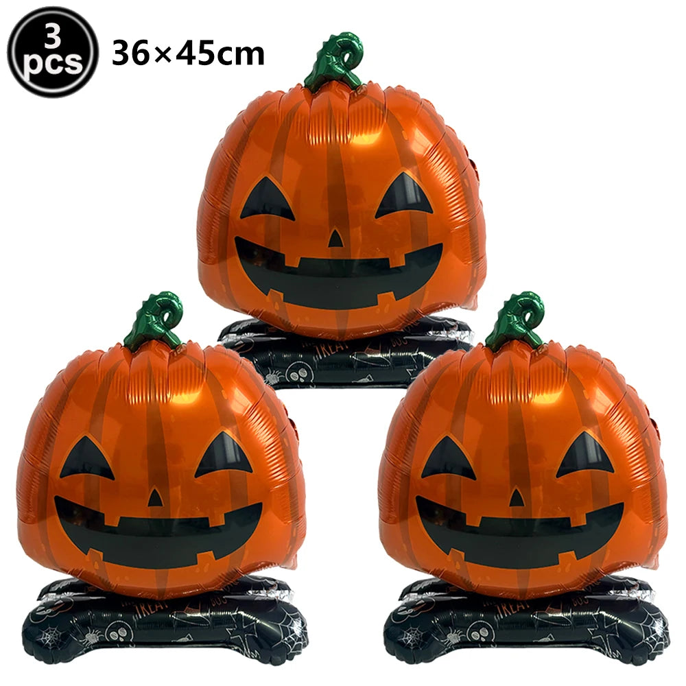 Halloween Standing Pumpkin Balloons Inflatable Pumpkin Aluminum Foil Balloon Halloween Indoor Outdoor Party Decorations Supplies