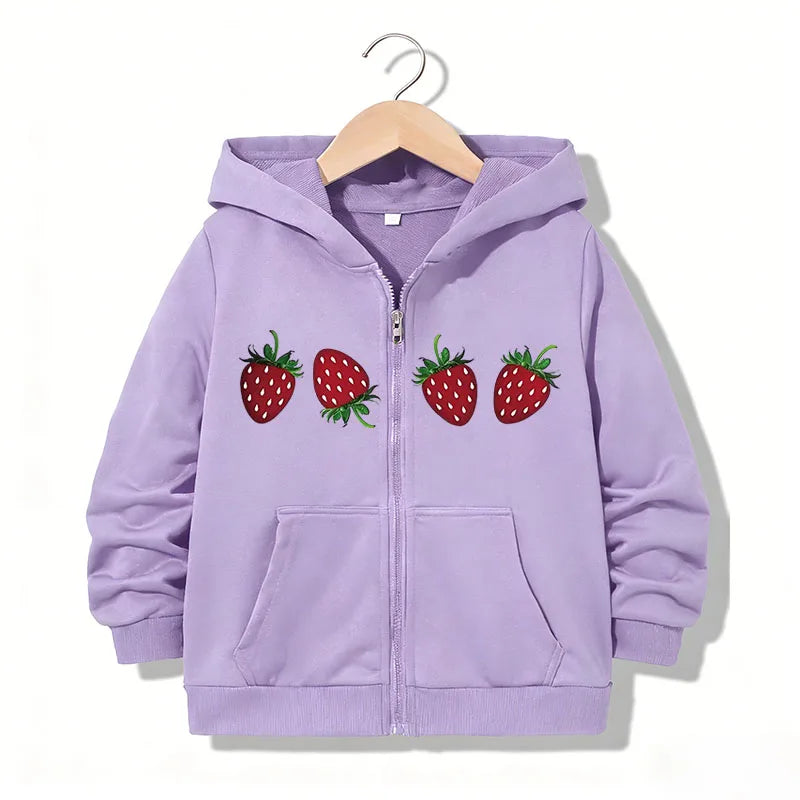 Unisex Strawberry Zip-Up Hoodie for Boys & Girls