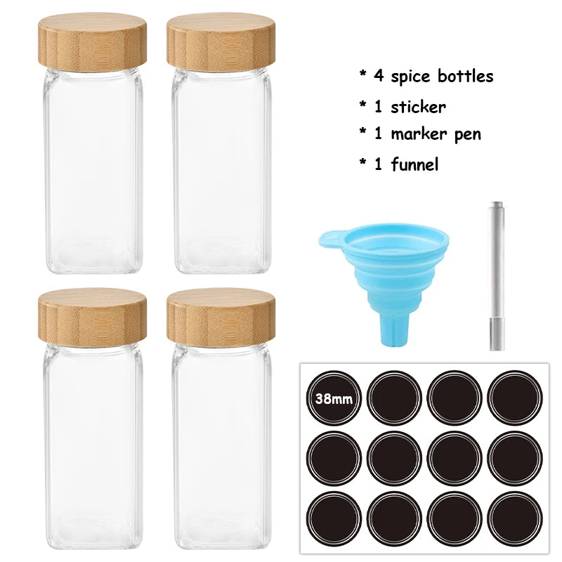 Glass Spice Jars with Bamboo Lids, 120ml