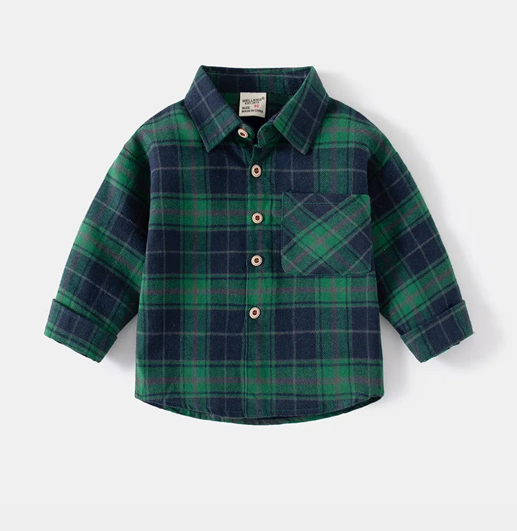 New Children's Clothes  Kids Shirts With Collar Boys' Cotton Long Sleeved Baby Clothing Casual Top Plaid Blouse for Boys 2-7Y
