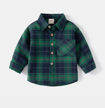 New Children's Clothes  Kids Shirts With Collar Boys' Cotton Long Sleeved Baby Clothing Casual Top Plaid Blouse for Boys 2-7Y