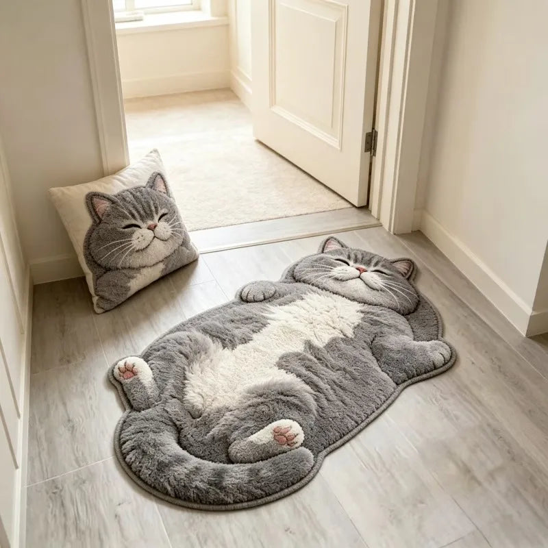 Cat-Shaped Area Rug – Soft Plush Cartoon Carpet with Non-Slip Backing for Bedroom & Living Room