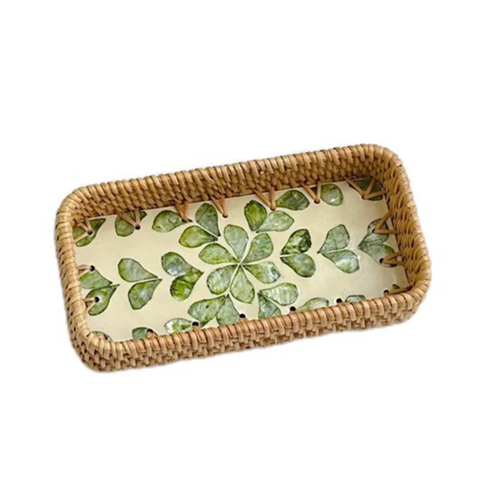Hand Woven Splicing Shell Rattan Basket Rattan Weaving Colorful Weaving Fruit Basket Household Decorative Rattan Shell Tray