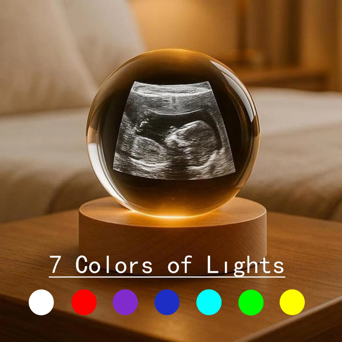 Custom Photo Night Light  Personalized 2D Crystal Ball LED Lamp for Baby Ultrasound Wedding Couple Parents Pet Desk Decor Gift