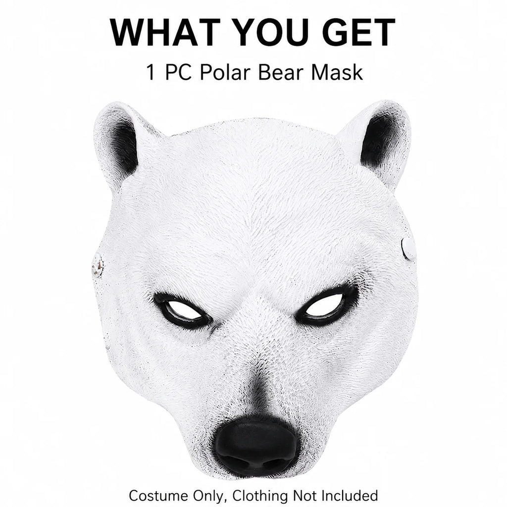 Realistic White Polar Bear Mask Animal Face Costume Prop 3D Bear Head Mask Halloween Cosplay Masquerade Party Decoration