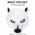Realistic White Polar Bear Mask Animal Face Costume Prop 3D Bear Head Mask Halloween Cosplay Masquerade Party Decoration