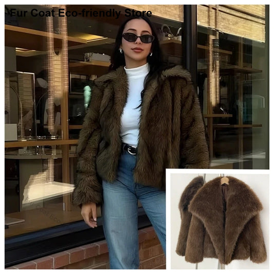 Womens Faux Fur Coat Cropped Soft Plush Artificial Short Fur Coat Holiday Party Elegant Winter Fashion Outerwear Coats for Women