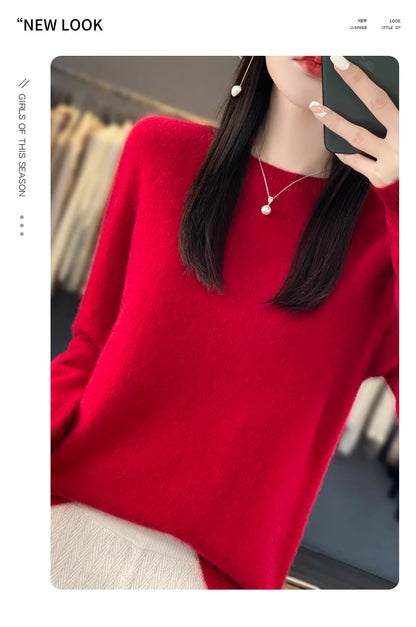 New Cashmere Sweater for Women in Autumn and Winter 100% Merino Wool Fashion O-neck Warm Pullover Top