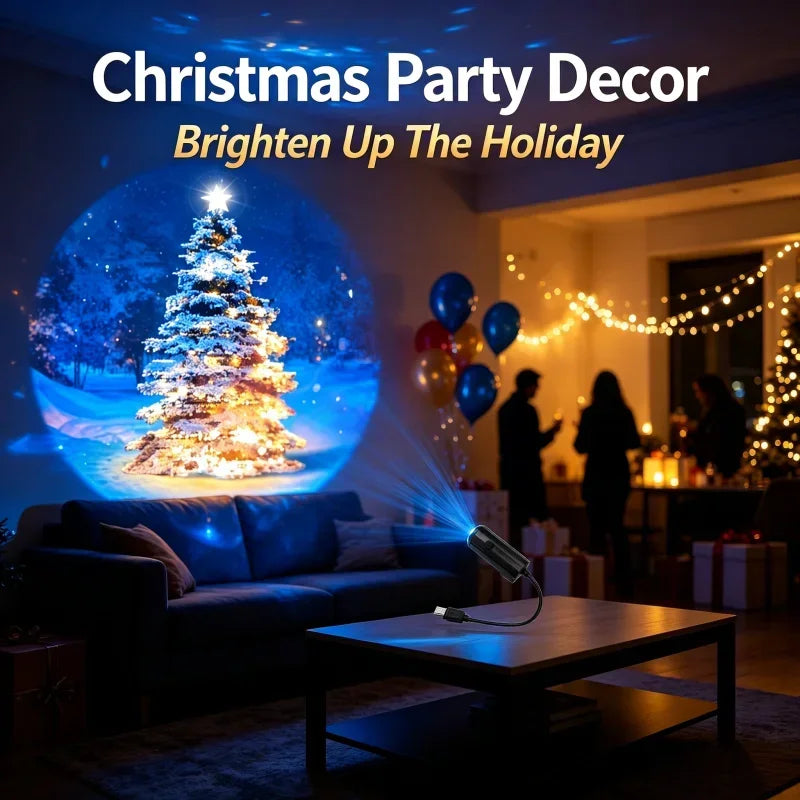 USB Christmas Tree Projector Lamp Flexible Gooseneck HD Clear Snowfall Xmas Tree Projection Light 5V Energy‑Saving for Home Car