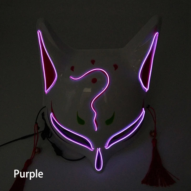 Holiday Light Up Neon Half Face Mask Flashing in Dark Fox Mask Halloween LED Luminous Fox Mask for Women Girl Cosplay Props