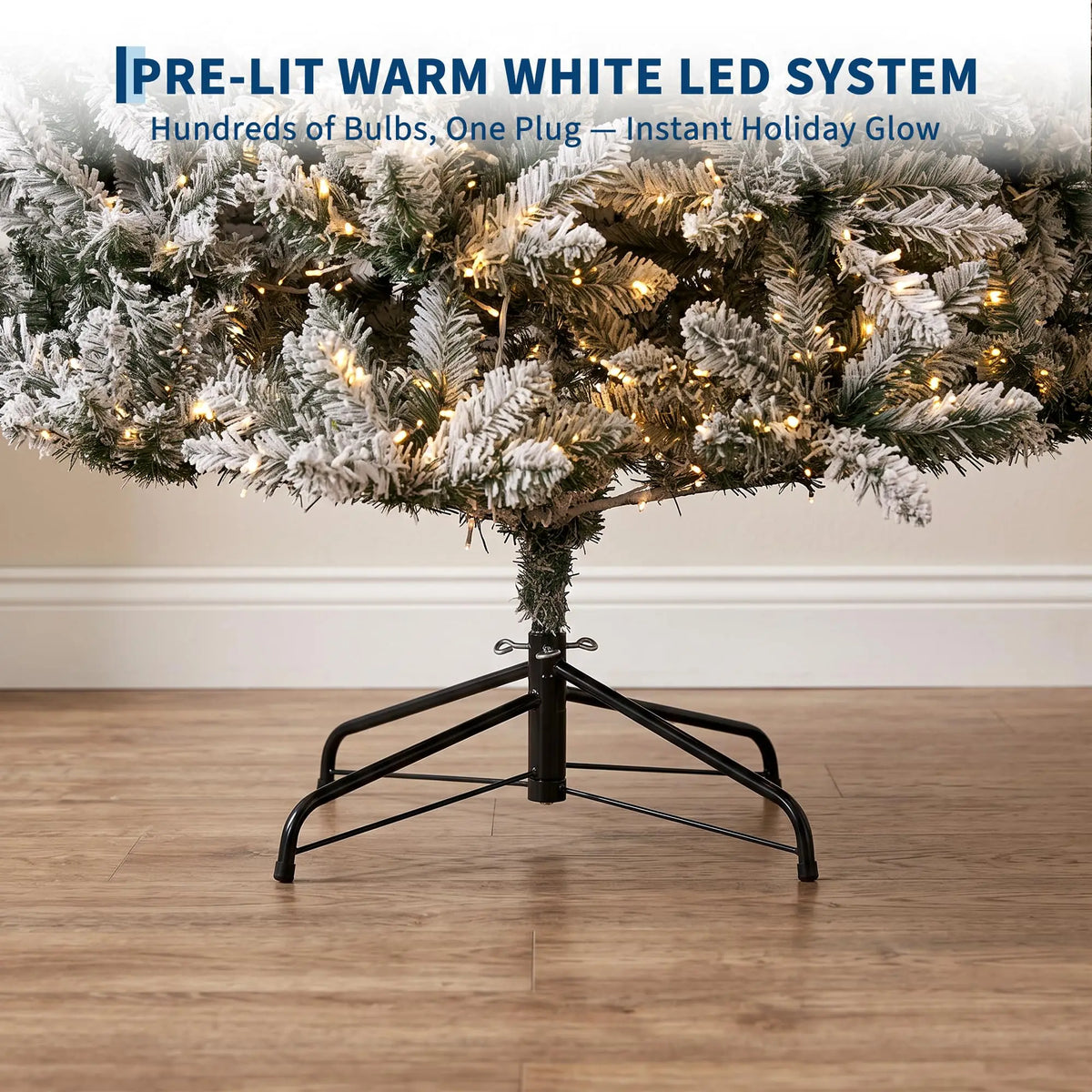 6Ft/7.5Ft Pre-Lit Flocked Christmas Tree, 200/400 Warm White Lights, 508/900 Tips, Snowy Artificial Tree With Metal Stand
