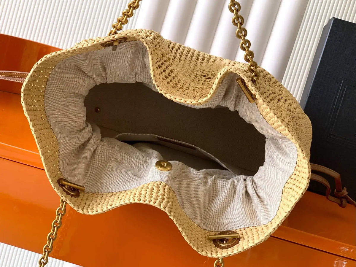 2026 Spring Summer Hot Sale New Fashion Beige Raffia Woven Bag, Versatile Large Capacity Tote for Shoulder & Hand Carry