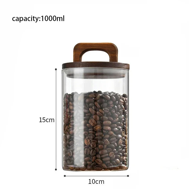 Clear Glass Food Storage Jar with Bamboo Lid – Airtight Canister for Tea, Coffee, Sugar & Spices