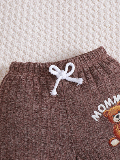 Newborn Baby Boy Set Cartoon Cute Little Bear Jumpsuit and Shorts 2-Piece Set for Cute Baby Boys Aged 0-18 Months in Summer