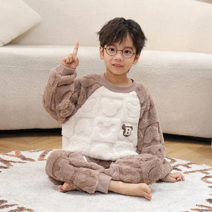 Kids Pajamas for Boys 1 2 3 4 5 6 7 8 9 10 11 12 Years Flannel Sleepwear Set Bear Pyjamas Blue Children Pijamas Clothing