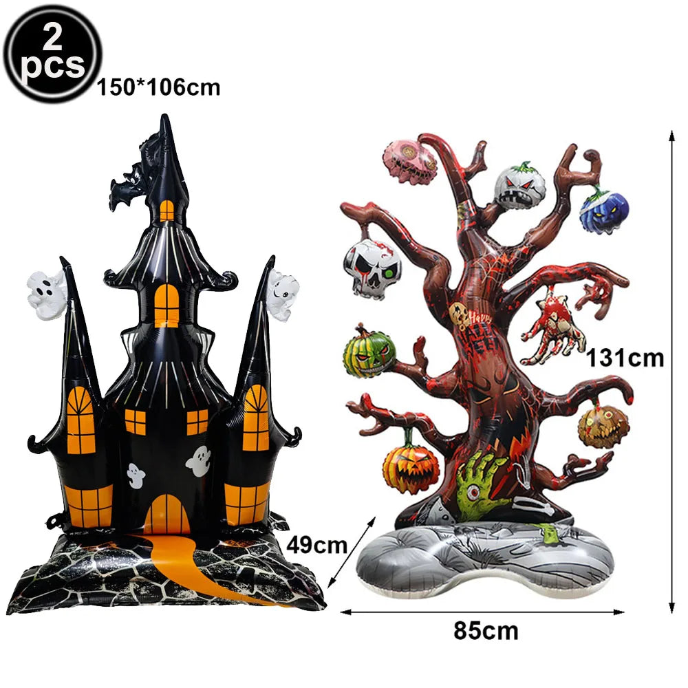 Halloween Standing Pumpkin Balloons Inflatable Pumpkin Aluminum Foil Balloon Halloween Indoor Outdoor Party Decorations Supplies