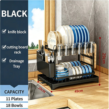2-Tier Stainless Steel Dish Drying Rack with Drainboard – Rustproof Kitchen Counter Organizer
