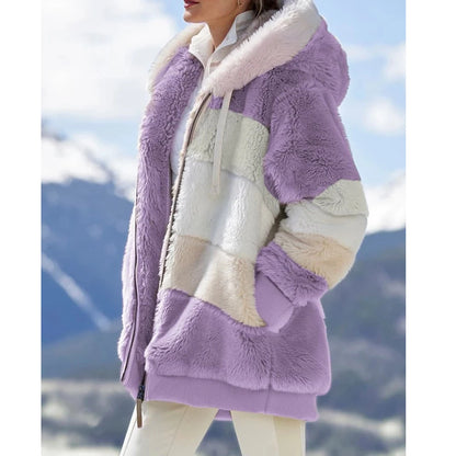 Oversized Jacket for Women Coat 2025 Autumn Winter Warm Plush Pocket Hooded Streetwear Loose Lady Zipper Cashmere Outerwear Coat