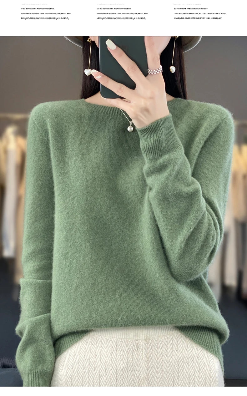 New Cashmere Sweater for Women in Autumn and Winter 100% Merino Wool Fashion O-neck Warm Pullover Top