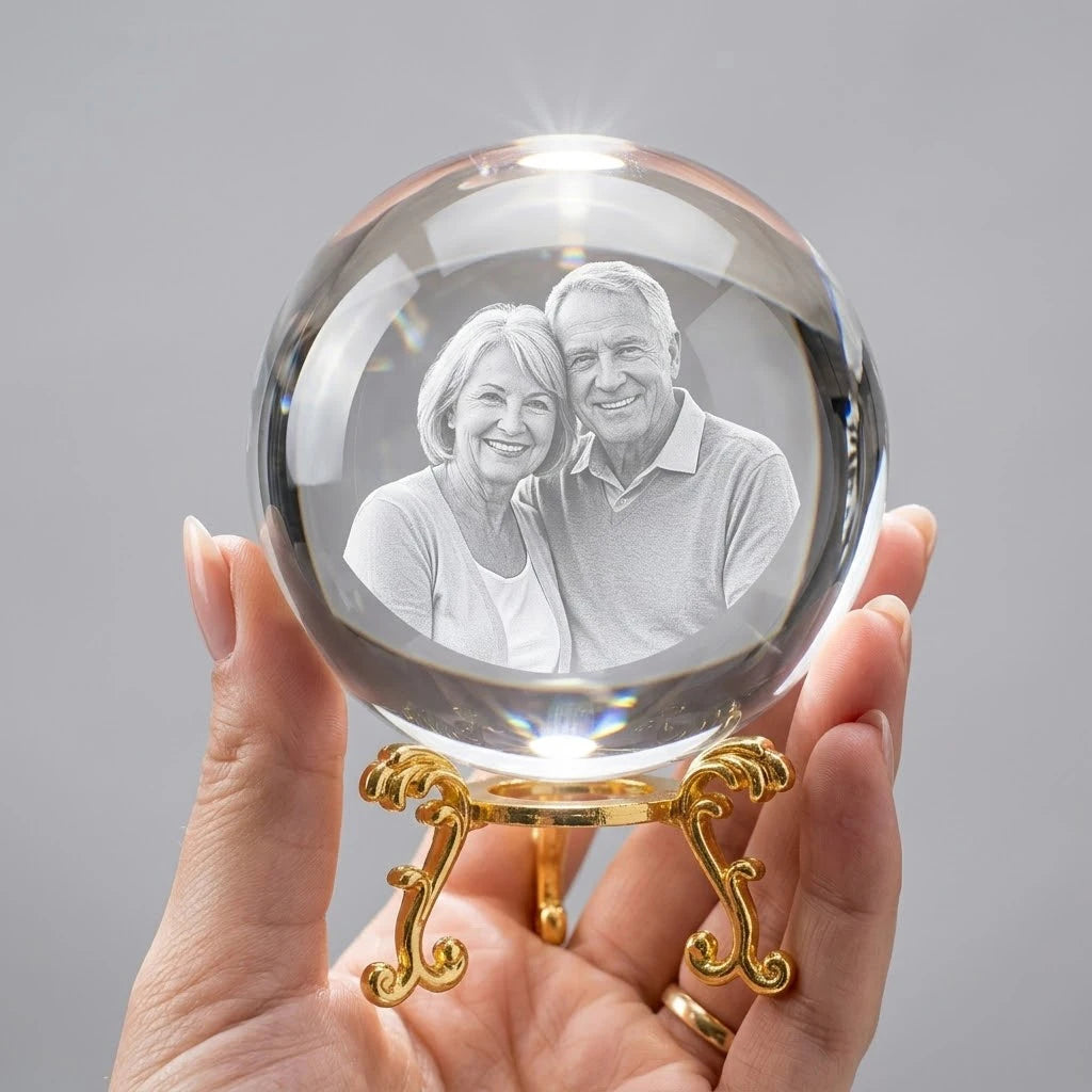 Custom Photo Crystal Ball Personalized Glass Sphere with Laser Engraving  Picture Text for Pets Baby Couple Family Wedding Gift