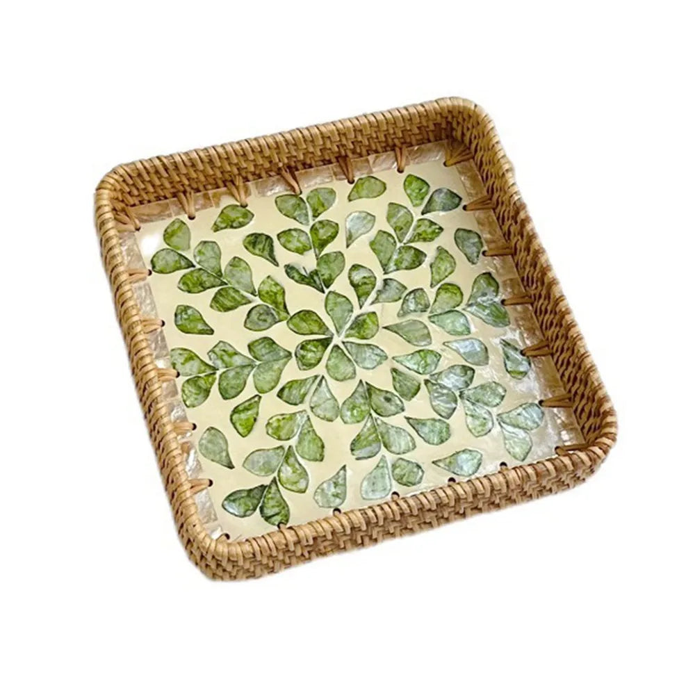 Hand Woven Splicing Shell Rattan Basket Rattan Weaving Colorful Weaving Fruit Basket Household Decorative Rattan Shell Tray