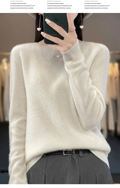 New Cashmere Sweater for Women in Autumn and Winter 100% Merino Wool Fashion O-neck Warm Pullover Top