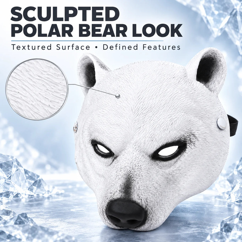 Realistic White Polar Bear Mask Animal Face Costume Prop 3D Bear Head Mask Halloween Cosplay Masquerade Party Decoration
