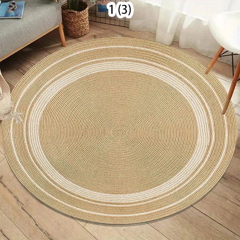 Wooden Patterned Circular Carpet, Soft and Unique Bohemian Carpet Anti Slip Indoor Carpet, Living Room Sofa Bedroom Carpets